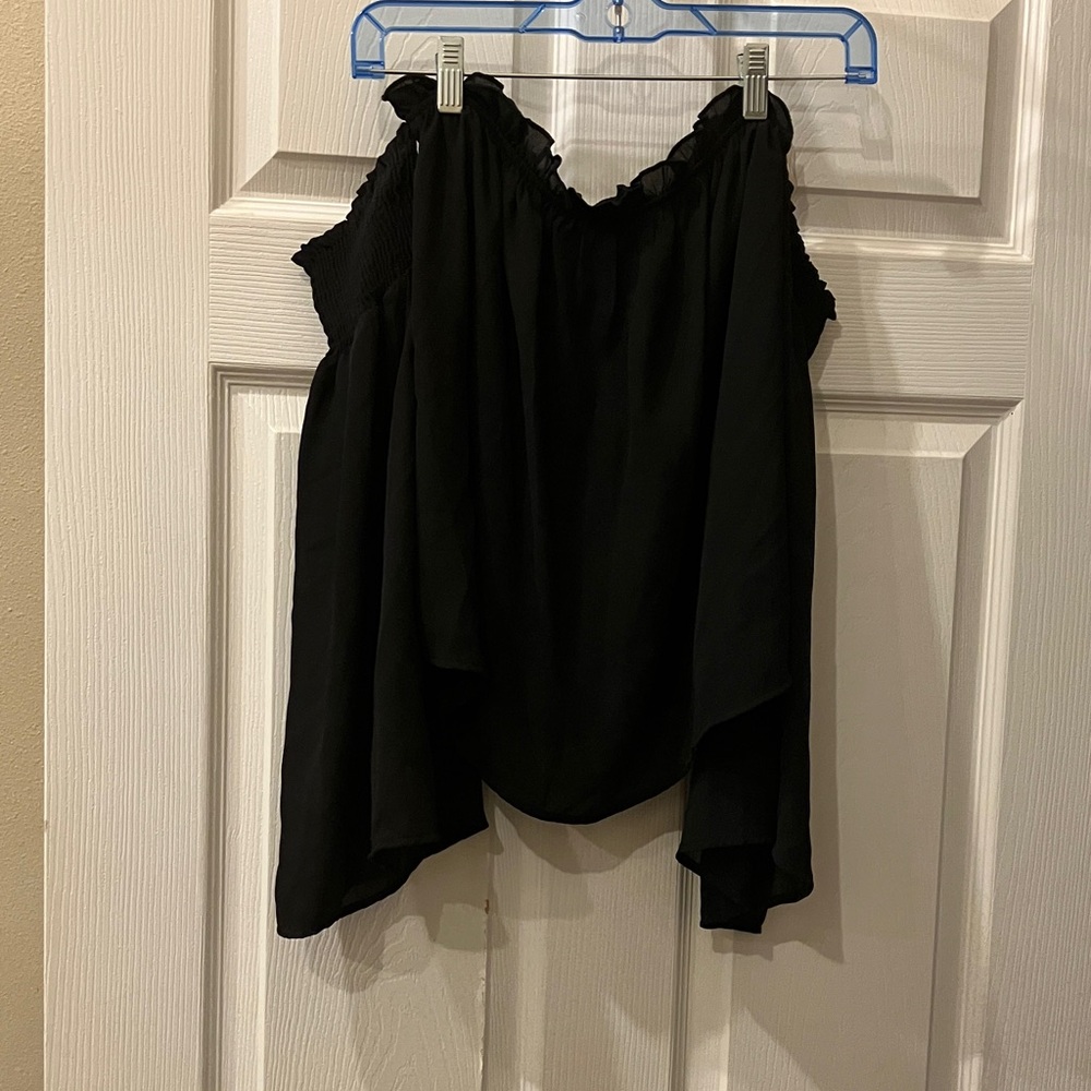 Black Off-Shoulder Ruffle Top with Flowing Hem